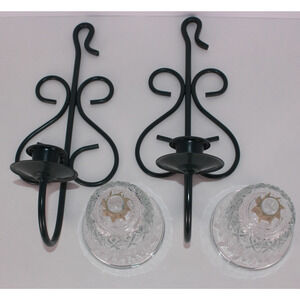 Vintage Home Interior Metal Wall Sconces Set of 2 Forest Green With Clear Votive
